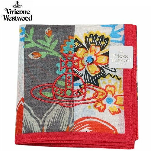 日本製 ヴィヴィアンウエストウッド ハンカチ Vivienne Westwood レディース ブランド ギフト プレゼント 日本製 ORB刺繍 フラワー プリント コットン グレー 24/1/4 250124【ネコポスで送料無料】