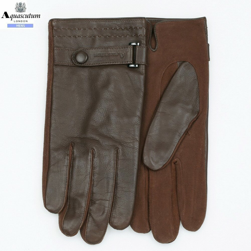 アクアスキュータム 手袋 Aquascutum メンズ ブランド ギフト プレゼント 本革 スムース&スエード レザーグローブ 茶 24/12/1 041224【ネコポスで送料無料】