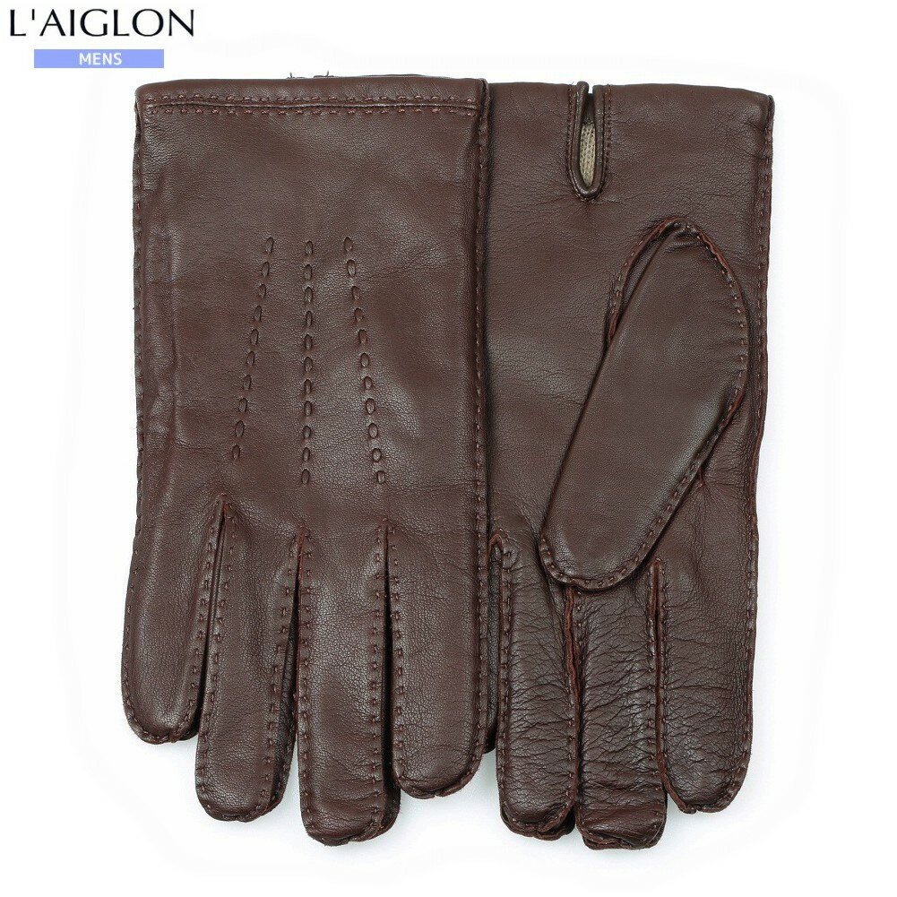 訳あり商品 レグロン 手袋 L'AIGLON メンズ 本革 ステッチ レザーグローブ 暗茶 24/12/3 201224【ネコポスで送料無料】
