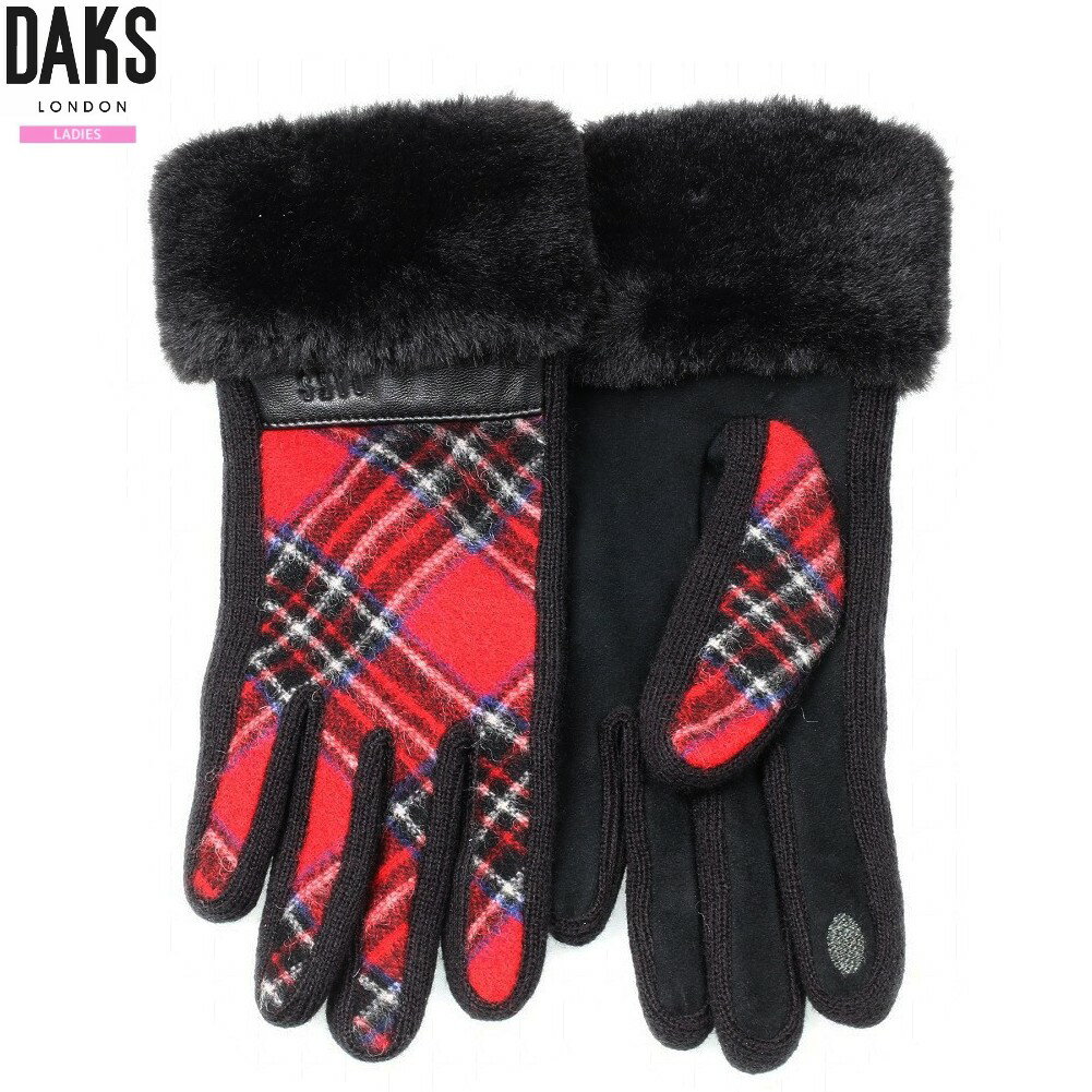 サンプル品 ダックス 手袋 DAKS レディース ブランド ファー装飾 タータンチェック ウール グローブ 赤 24/12/3 201224【ネコポスで送料無料】