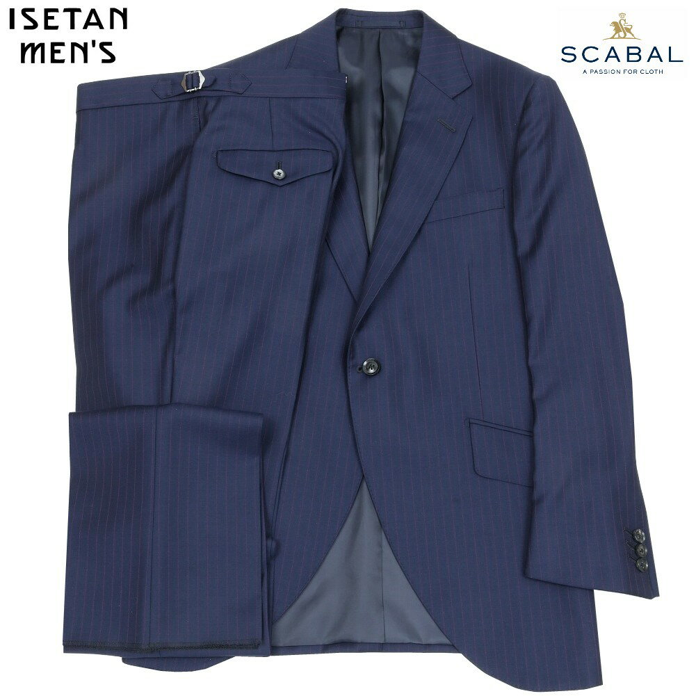 サンプル品 ISETAN MEN'S スーツ 伊勢丹メンズ 日本製【SCABAL生地】カラーストライプ シングル 2ボタン 紺 25/3/4 210325