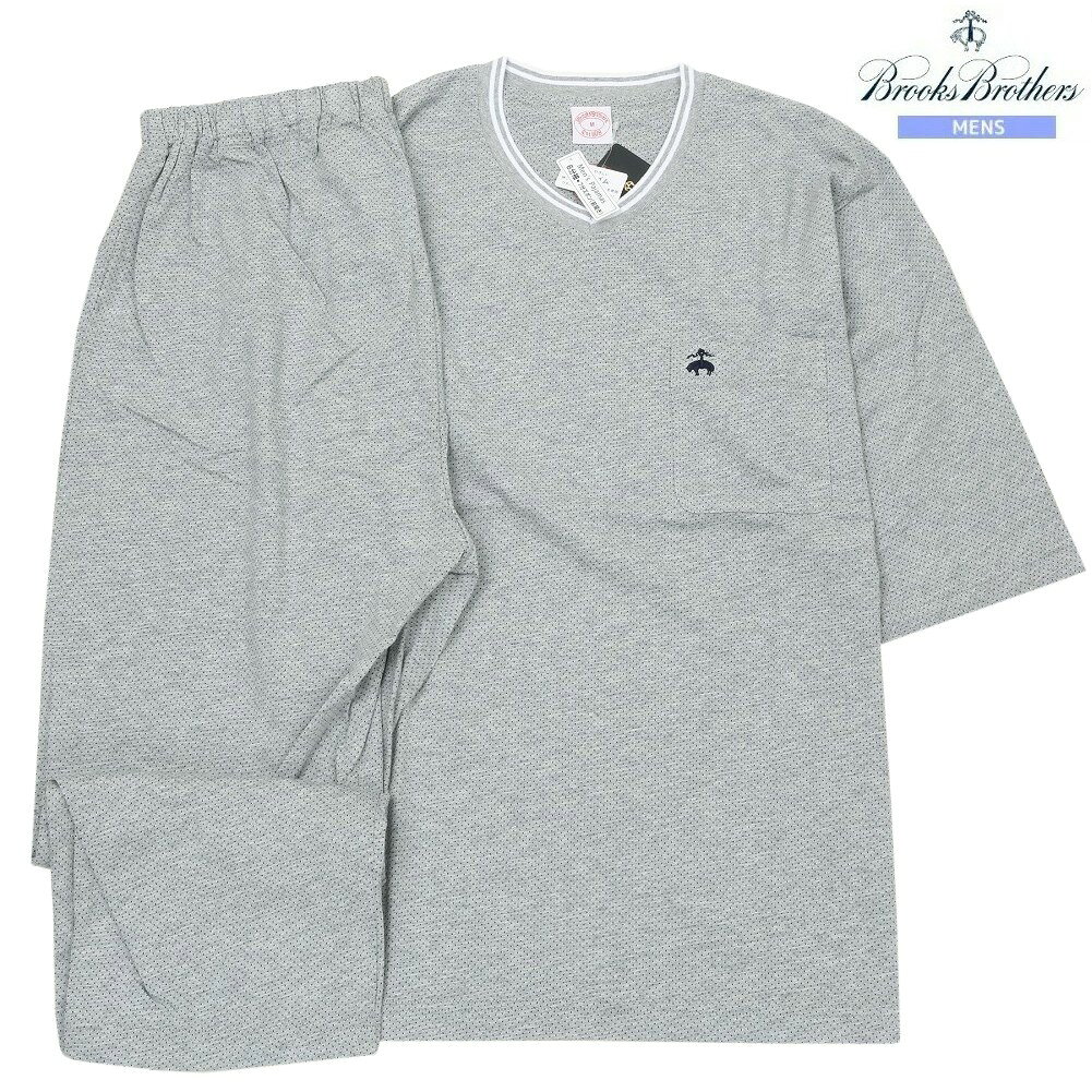 棉（棉花） - ブルックスブラザーズ パジャマ Brooks Brothers メンズ ブランド ギフト プレゼント 春夏 ドット Vネック 紳士 6分袖 7分丈ズボン グレー 0205BE