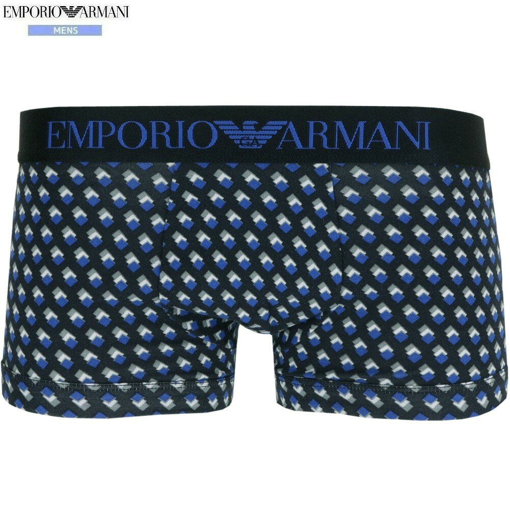 Rakuten - 箱なし エンポリオアルマーニ ボクサーパンツ EMPORIO ARMANI メンズ ブランド 幾何学柄 コットン ストレッチ 青 24/9/4 260924【ネコポスで送料無料】