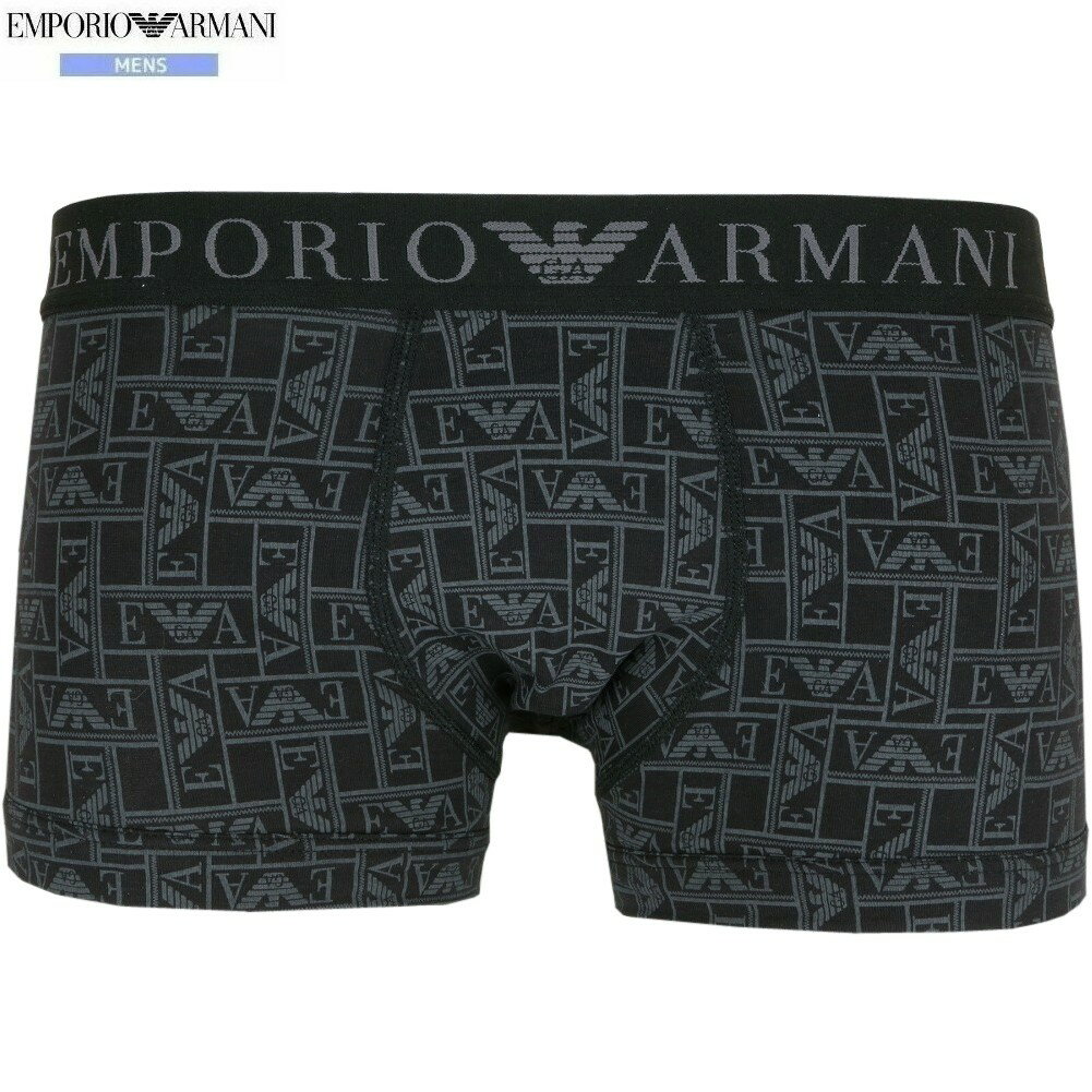 Rakuten - 箱なし エンポリオアルマーニ ボクサーパンツ EMPORIO ARMANI メンズ ブランド ALL OVER LOGO コットン ストレッチ 黒 1807BE【ネコポスで送料無料】