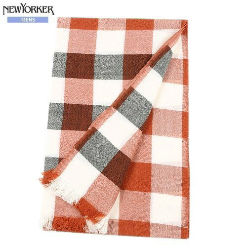 SALE大特価【NEWYORKER】ニューヨーカー ブロックチェック ウール ストールマフラー 橙『20/3/2』110320【ネコポスで送料無料】 23.10sage
