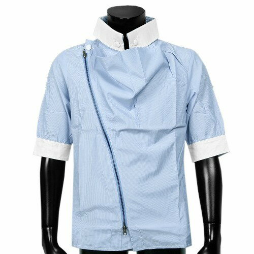 ■SALE73%OFF【BRTH BREATH MINT】バース ブレス 斜めジップ ロールアップ カジュアルシャツ(五分袖) 青『20/6/2』100620【ネコポスで送料無料】 23.10sage