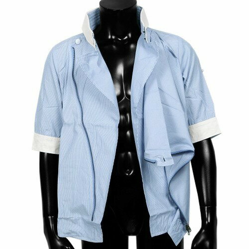 ■SALE73%OFF【BRTH BREATH MINT】バース ブレス 斜めジップ ロールアップ カジュアルシャツ(五分袖) 青『20/6/2』100620【ネコポスで送料無料】 23.10sage