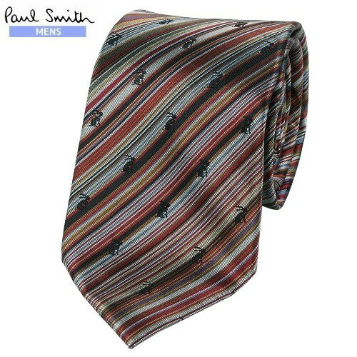 【難あり未使用品】【Paul Smith】ポールスミス 日本製 ラビット＆マルチストライプ シルクネクタイ 就活 ギフト プレゼント ブランド おしゃれ 赤『21/9/3』160921