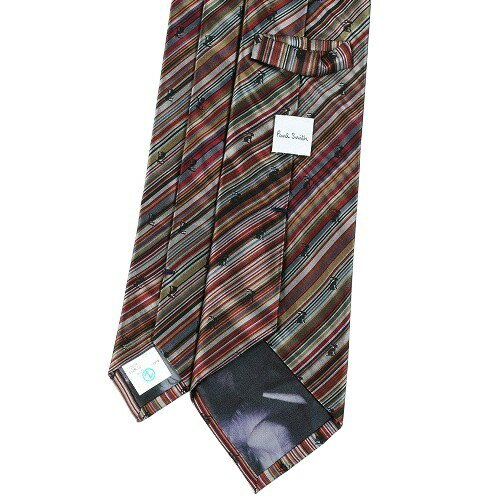 【難あり未使用品】【Paul Smith】ポールスミス 日本製 ラビット＆マルチストライプ シルクネクタイ 就活 ギフト プレゼント ブランド おしゃれ 赤『21/9/3』160921