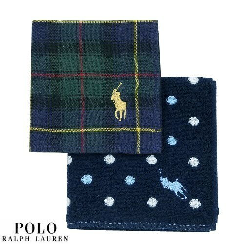 ラルフローレン ハンカチ（レディース） ポロ・ラルフローレン ハンカチ 2枚セット POLO RALPH LAUREN メンズ レディース ブランド ギフト ドット チェック タオル ガーゼ 紺×緑 23/11/1 021123【ネコポスで送料無料】