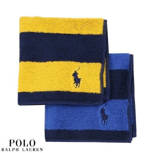 ポロ ラルフ ローレン ハンカチ レディース ポロ・ラルフローレン タオルハンカチ 2枚セット POLO RALPH LAUREN メンズ レディース ブランド ギフト ポロ刺繍 ボーダー タオル ハンカチーフ 黄色×青 23/11/1 021123【ネコポスで送料無料】