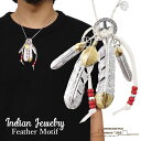 ネイティブ アメリカン フェザーネックレス シルバーチェーン ゴールド メンズ インディアンジュエリー メンズアクセサリー inj-017