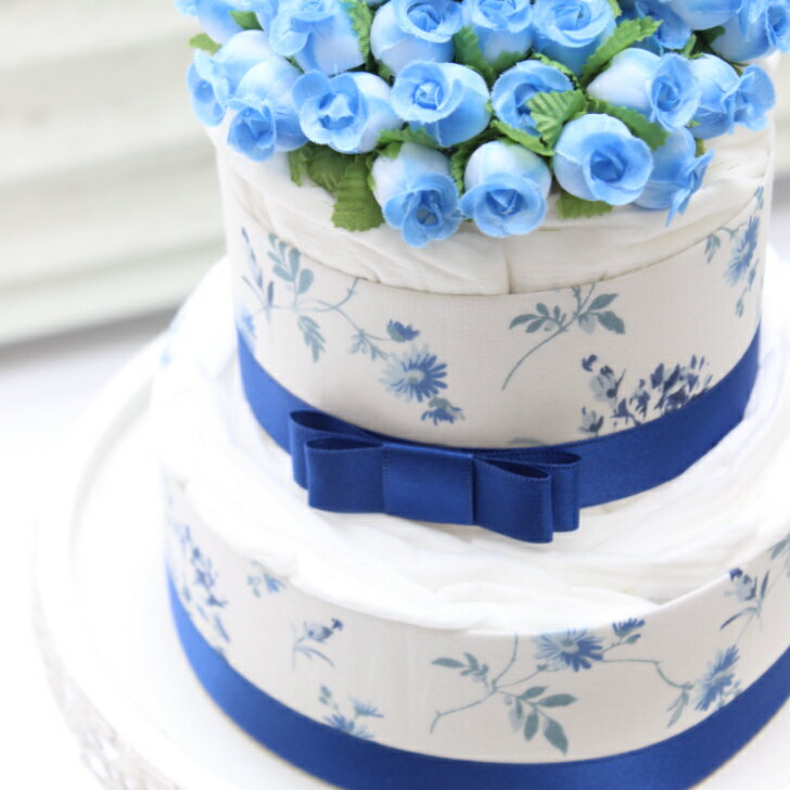 Fleurs フルール ブルー おむつケーキ ダイパーケーキ プチサイズ ベビーシャワー パーティー 安産祈願 出産祝い 出産祝いにオススメ 出産祝いのプレゼント お祝い 記念日 ハーフバースデー バースデー プレゼント 贈り物 ギフト 男の子 花柄 LAスタイル 【当店オススメ】