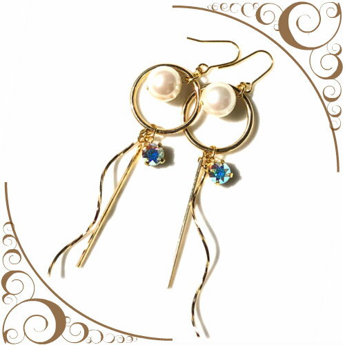 【金属アレルギー対応安心】大振りだけどしつこくない　シックにゆらゆらと流れるラインが顔回りを華やかに演出〜　一粒のスワロフスキーが光と角度によって色の変化も楽しめる　　3Typeからお好みのものをお選びください サージカルステンレス