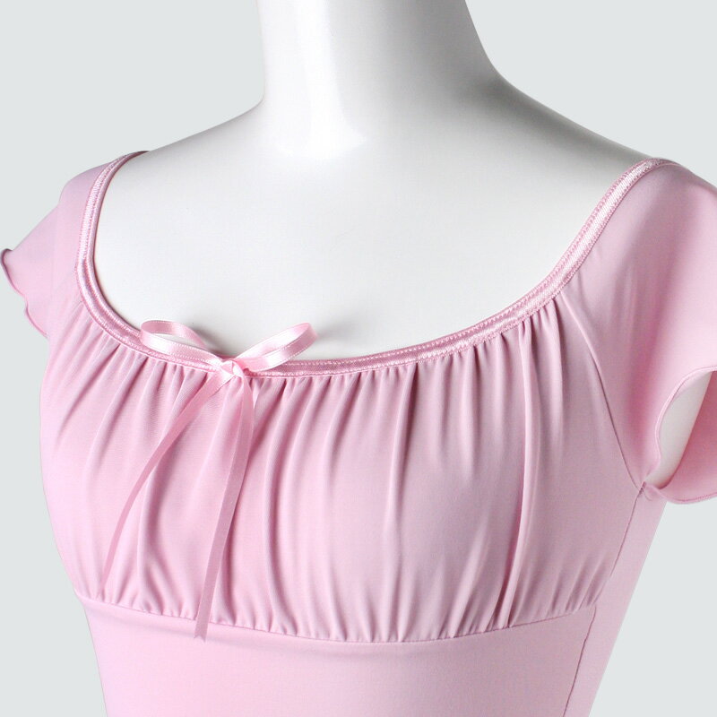 (子供XS〜Lサイズ) エンジェルコレクション フレンチスリーブレオタードC02【日本製 バレエ 可愛い 動きやすい 白 黒 ホワイト ブラック ピンク 練習着 無地 レッスンウエア 初心者 キッズ アンジュ ange コットン 綿】