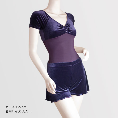 半袖レオタード & ベロアショートパンツ キッズ 子供 ジュニア 大人 100 110 120 130 140 150 160 170 XS S M L XL ...