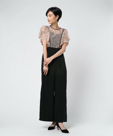 Dorry Doll フラワーシアー刺繍レース使いロンパース♪38 Mサイズ ピンクベージュ ルーグレー色