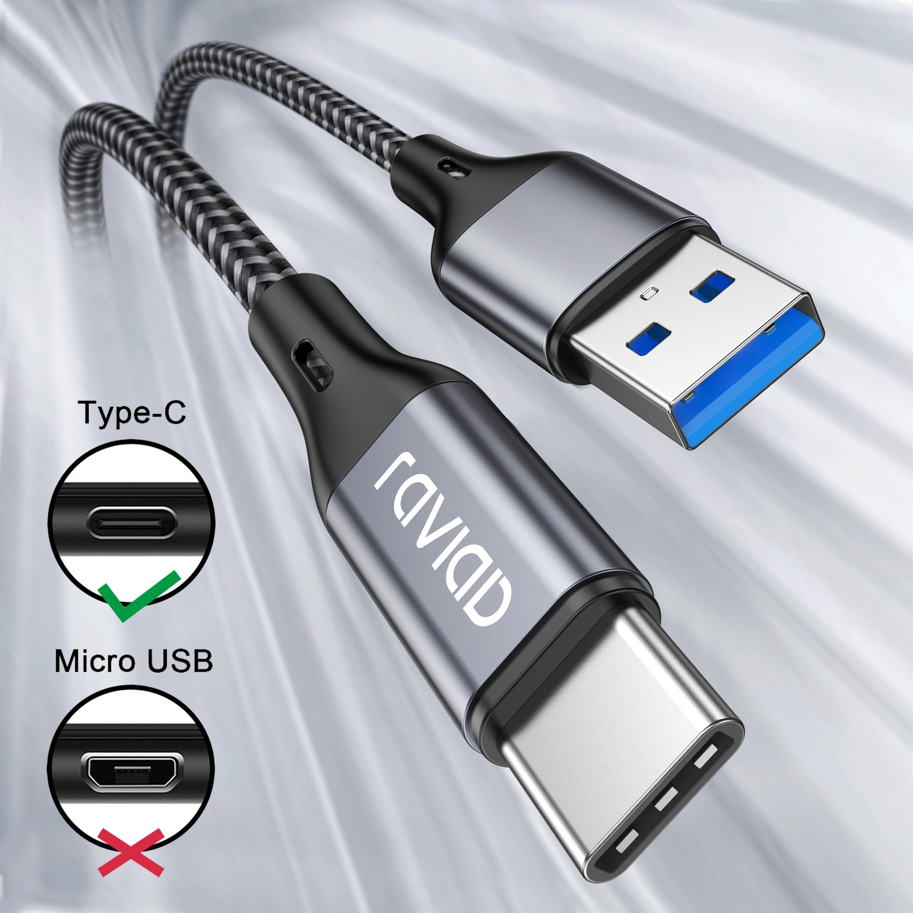 【送料無料】RAVIAD USB Type C ケーブル【1M/QC3.0対応】タイプ C ケーブル 3A 急速充電 高速データ転送 高耐久ナイロン編み USB-A to USB-C ケーブル iPhone15シリーズ充電ケーブル、Galaxy S24/S23/S22/S21/S20/S10/S9、Xperia XZ/XZ2、Huawei P30 P20、LG その他Android