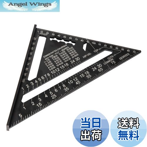 【送料無料】Beslands三角定規 木工用 丸鋸定規 18*18cm 両面目盛り アルミ合金 ブラック 分度器 建築 ..