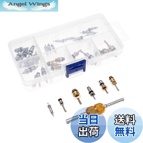 【送料無料】Bowarepro 40PCS エアコンバルブコア 虫回しドライバー エアバルブレンチ 車A/C R12 R134a冷媒交換 修理パーツ 冷凍タイヤバルブステムコアリムーバーツール