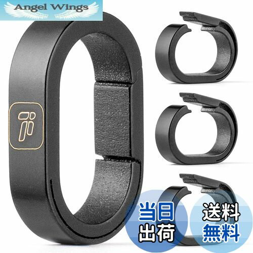 【送料無料】[TIMULTI] チタン キーリング キーホルダー 小型 カラビナ 連結用リング 楕円形 ミニフック 着脱 クイックリリース コネクター キーチェーン 金具 (ブラック/連続リング4個入り)