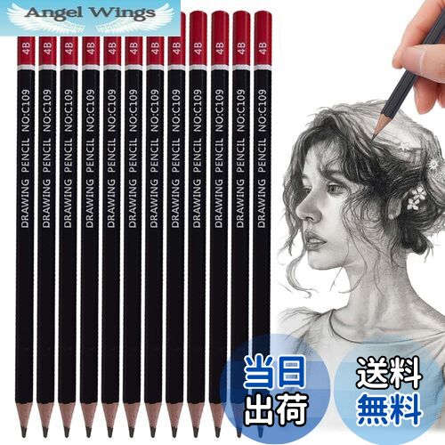 【送料無料】PAVIKE 書き方鉛筆 4b 書きやすい 12本セット 太芯 硬筆書写用かきかた鉛筆 デッサン用鉛筆丈夫で芯が折れにくい 六角軸 絵画 スケッチ ...