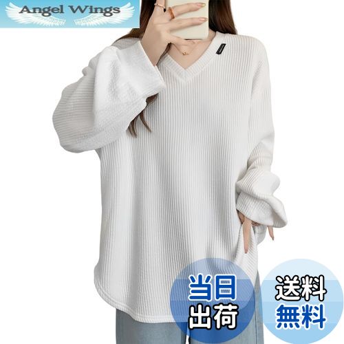 【送料無料】[MilaCorinna] レディース トップス プルオーバー トレーナー Vネック 長袖 Tシャツ 無地 縦柄 トレンド シンプル おしゃれ レトロ カジュアル 柔らかい 着心地 肌に優しい 大きめ ゆったり 自宅 通勤 学校 春秋冬