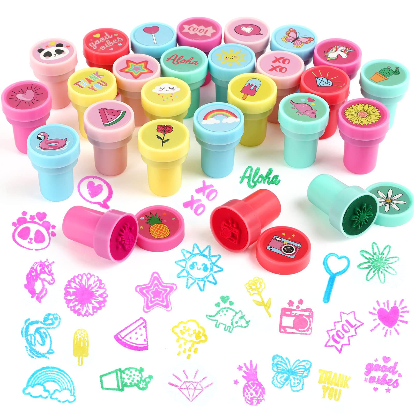 【送料無料】Kesote スタンプ かわいい 女の子 26個セット 景品 おもちゃ 縁日 夏祭り 景品 子供 おもちゃ はんこ インク付き
