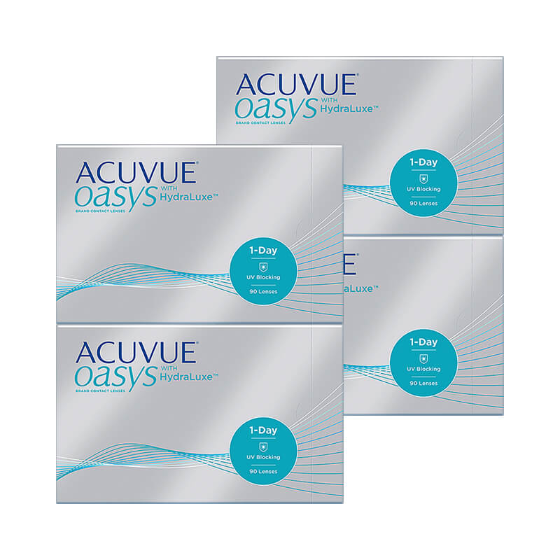 【4箱 送料無料】1day Acuvue Oasys ワンデーアキュビューオアシス (90枚入) HYDRALUXE ハイドラリュクス ワンデー オアシス ワンデーアキュビュー ワンデーコンタクト コンタクトレンズ クリアレンズ 楽天 処方箋なし bc8.5 bc9.0 contact lens 近視 遠視