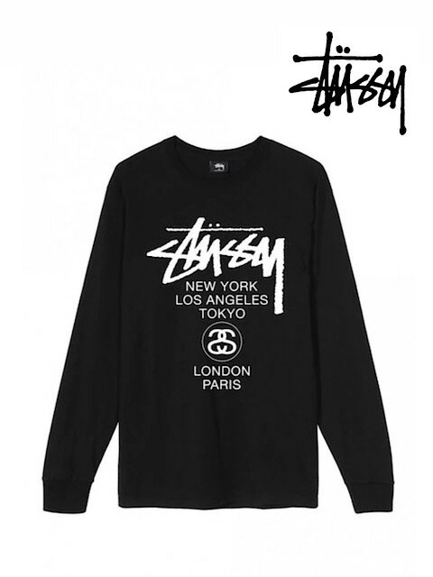 【輸入雑貨】ステューシー STUSSY WORLD TOUR L/S TEE ワールドツアーロングスリーブTシャツ 長袖 並行輸入品 メンズ レディース ユニセックス 人気 おすすめ