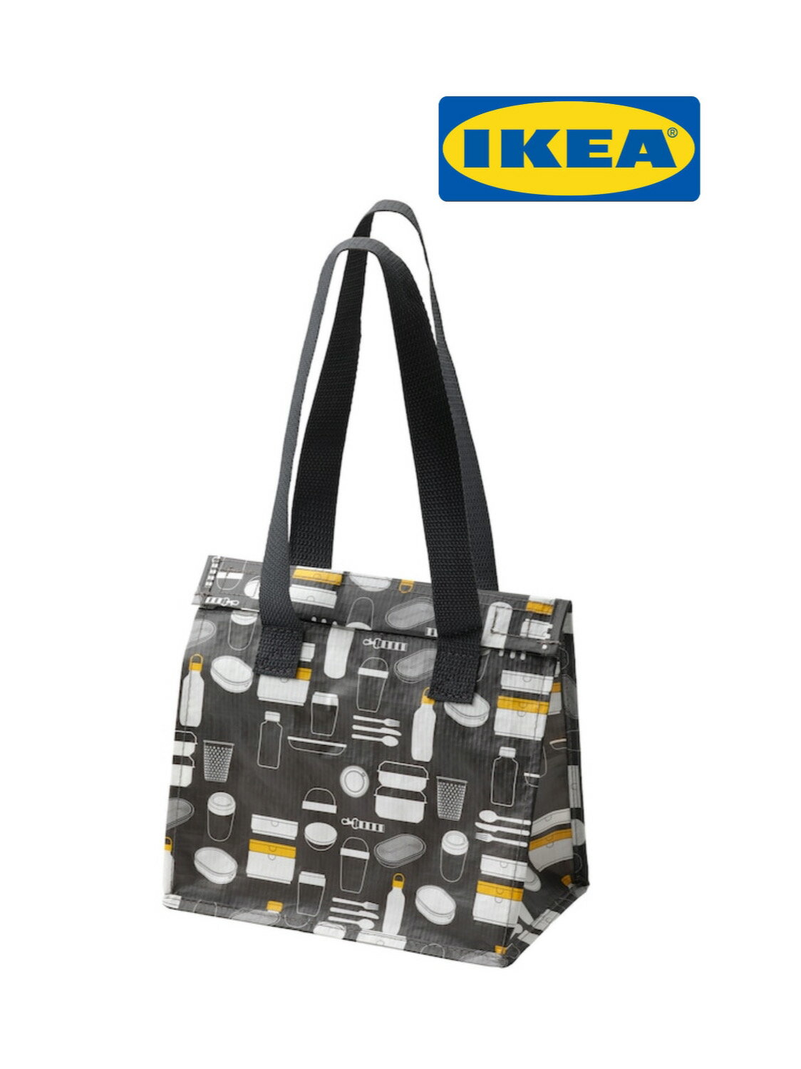 日時指定不可◆IKEA[FLADDRIG/フラッドリグ]：ランチバッグ 模様入り グレー 25x16x27 cm エコバッグ ショッピングバッグ イケア 海外雑貨 海外生活雑貨 インポート雑貨 海外グッズ 輸入ギフト インターナショナルグッズ 人気 おすすめ