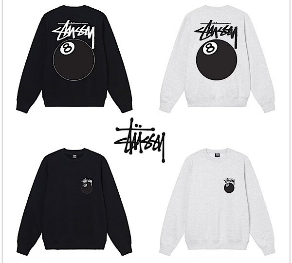 ステューシー トレーナー メンズ 【輸入雑貨】STUSSY 8 BALL CREW ステューシー　ブラック　グレー 裏起毛 スウェット トレーナー 並行輸入品メンズ　レディース　ユニセックス　人気 おすすめ