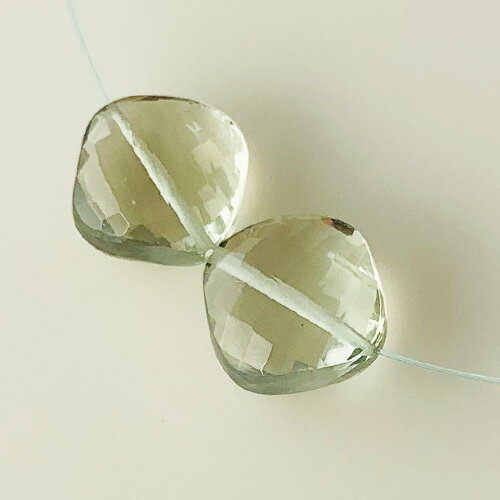 2個セット 粒売り グリーンアメジスト パフダイヤモンドカット 縦穴10-11mm天然石 高品質 宝石質 ピアス・イヤリングに
