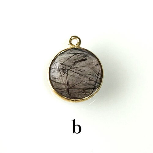 フレームストーン 天然石 ブラウンルチルクォーツ ラウンド チャーム ペンダント シルバー925 ゴールド