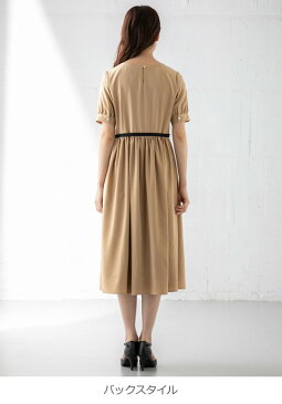 【授乳服 マタニティ ワンピース】【授乳口付】ウエスト切り替え 半袖 ロングワンピース (ブラックリボン付き)【産前 産後 授乳服 妊婦服 マタニティー 春 夏 春夏 フォーマル 結婚式 お宮参り 】