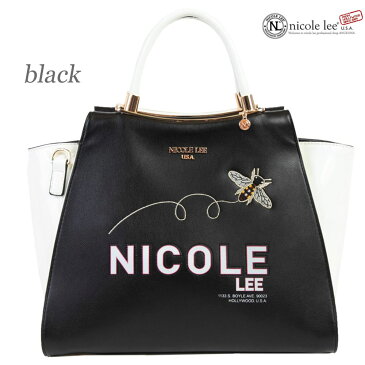 数量限定!NICOLE LEE ニコールリー P14040 レディース ポップロゴ ハンドバッグ エナメル ミツバチ刺繍 トートバッグ ショルダー ビーガンレザー 仕事 バッグ ヴィーガン 底鋲 大きめ 人気 おしゃれ ママ ブランド バック 30代 40代 20代 バイカラー
