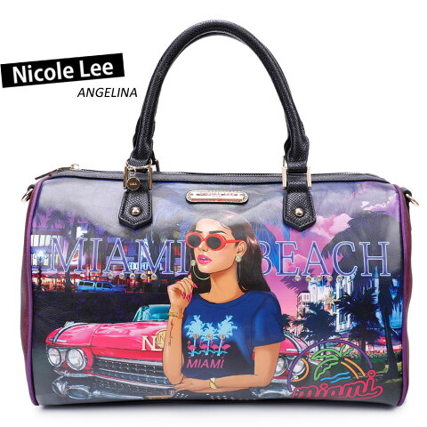 2020新作 数量限定 NICOLE LEE ニコールリー MIA15139 CRUISING IN MIAMI マイアミ ミニボストン ハンドバッグ ショルダー　キャデラック クラシックカー ビーガン レディース バッグ a4 底鋲 ヴィーガン 人気 ブランド バック 30代 40代 20代 パープル アメ車