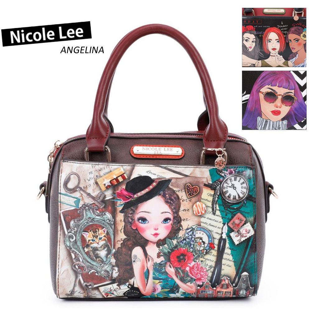 楽天ANGELINA - アンジェリーナ数量限定 NICOLE LEE ニコールリー PRT15134 レディース スクエアハンドバッグ ショルダー 花柄 ビーガンレザー アンティーク ミニボストン スモール ガール ヴィーガン 底鋲 人気 おしゃれ ブランド バック 30代 40代 20代 インスタ ミニバッグ 小さめ ガール　ニコルリー