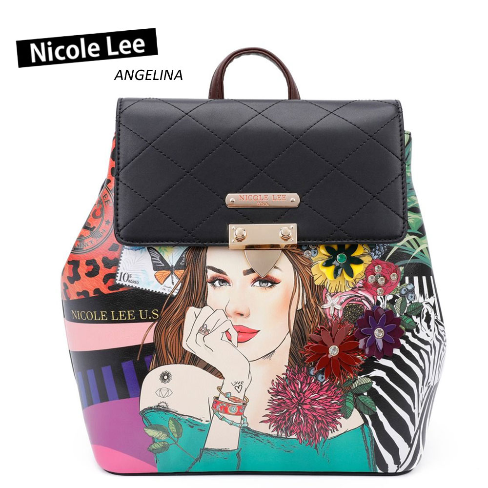 数量限定 NICOLE LEE ニコールリー ATR15027 ATREVIDA フローラル ガール アート リュック ショルダー　ビーガンレザー レディース バッグ 底鋲 花柄 ヴィーガン 人気 おしゃれ ママ ブランド バック 30代 40代 20代 アニメ ヒョウ柄 ゼブラ