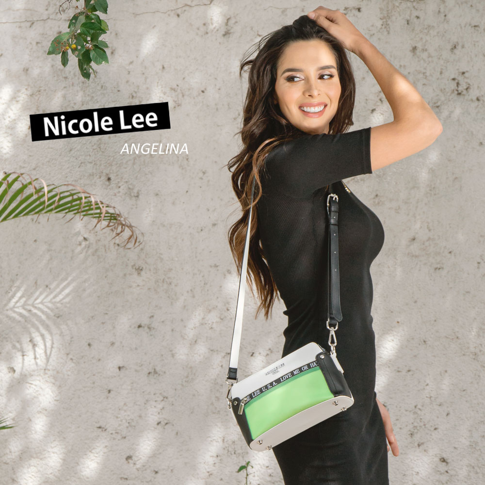 ライム ショルダーバッグ レディース 数量限定！NICOLE LEE ニコールリー P15332 レディース ショルダーバッグ ミニ ポシェット 小さめ バイカラー ミント ライム 春夏秋冬 ビーガンレザー ヴィーガン 人気 B5 ママ ブランド バック 30代 40代 20代 海外 通勤通学 贈り物　ニコルリー　送料無料　クリスマス