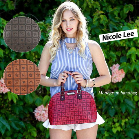 NICOLE LEE ニコールリー P12343 大人可愛い モノグラム 半円型ボストン レディース ハンドバッグ フェイクレザーメリービアンコ 仕事 フォーマル カジュアル クリスマス お祝い プレゼント シンプルクール ハワイ nicole lee ニコルリー カバン かばん 正規代理店