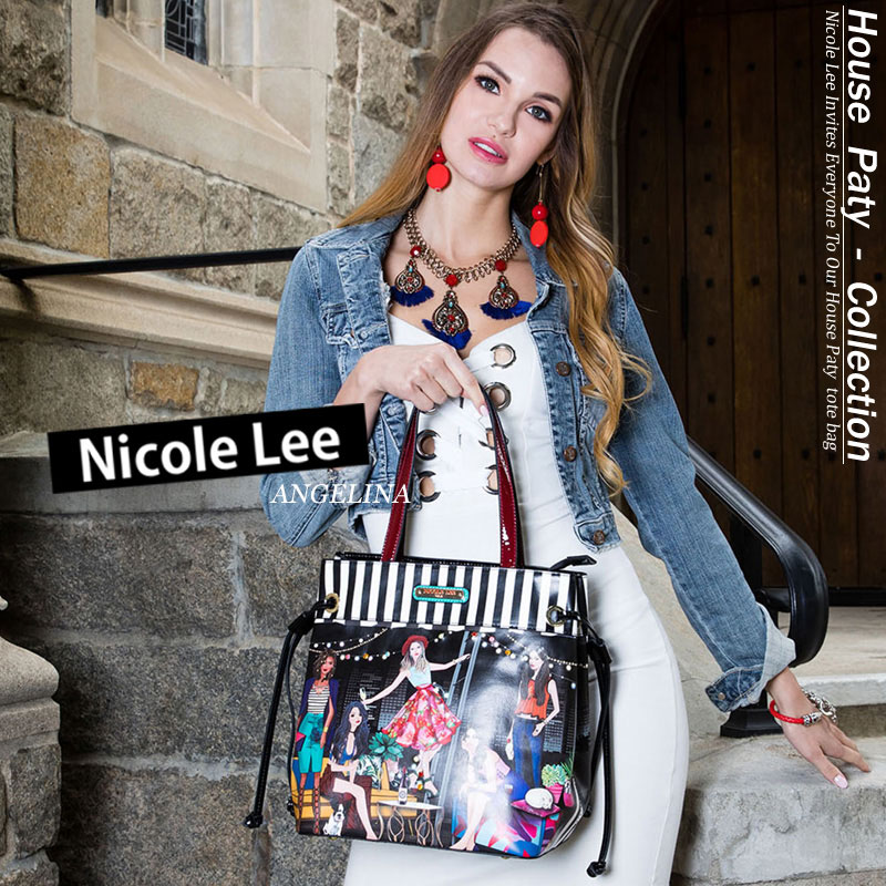 NICOLE LEE ニコールリー HPA12946 House Paty レディース バッグ a4 底鋲 ハンドバッグ 黒 人気 おしゃれ ブランド バック レザー ファスナー 30代 40代 20代 かわいい ショルダー 革 通勤 通学 大きめ 小さめ nicole lee ニコルリー かばん アニメ コミック