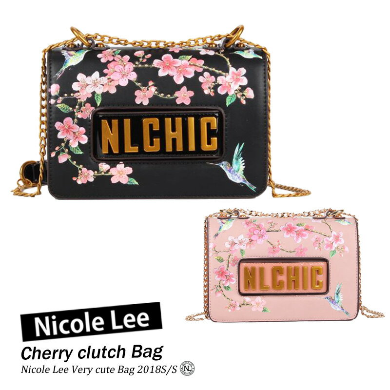 ニコールリー NICOLE LEE ニコールリー CHR12717 桜フローラル メタルロゴ スクエア レディース ミニバッグ チェーンショルダー 花 レトロフラワー クラシカル フェイクレザー ニコルリー nicole lee グリッター送料無料　日本正規代理店 ヴィーガンレザー ガールズ インスタ