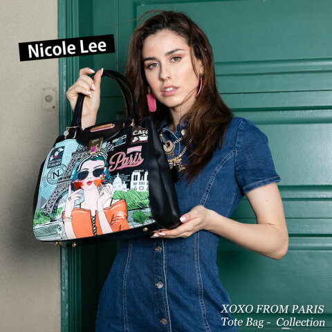 数量限定！NICOLE LEE ニコールリー XOX14056 XOXO FROM PARIS ショルダー レザー レディース バッグ a4 底鋲 通勤 ハンドバッグ 人気 おしゃれ ママ ブランド バック 大きめ 30代 40代 20代 アニメ パリジェンヌガール フリンジ　ショルダー