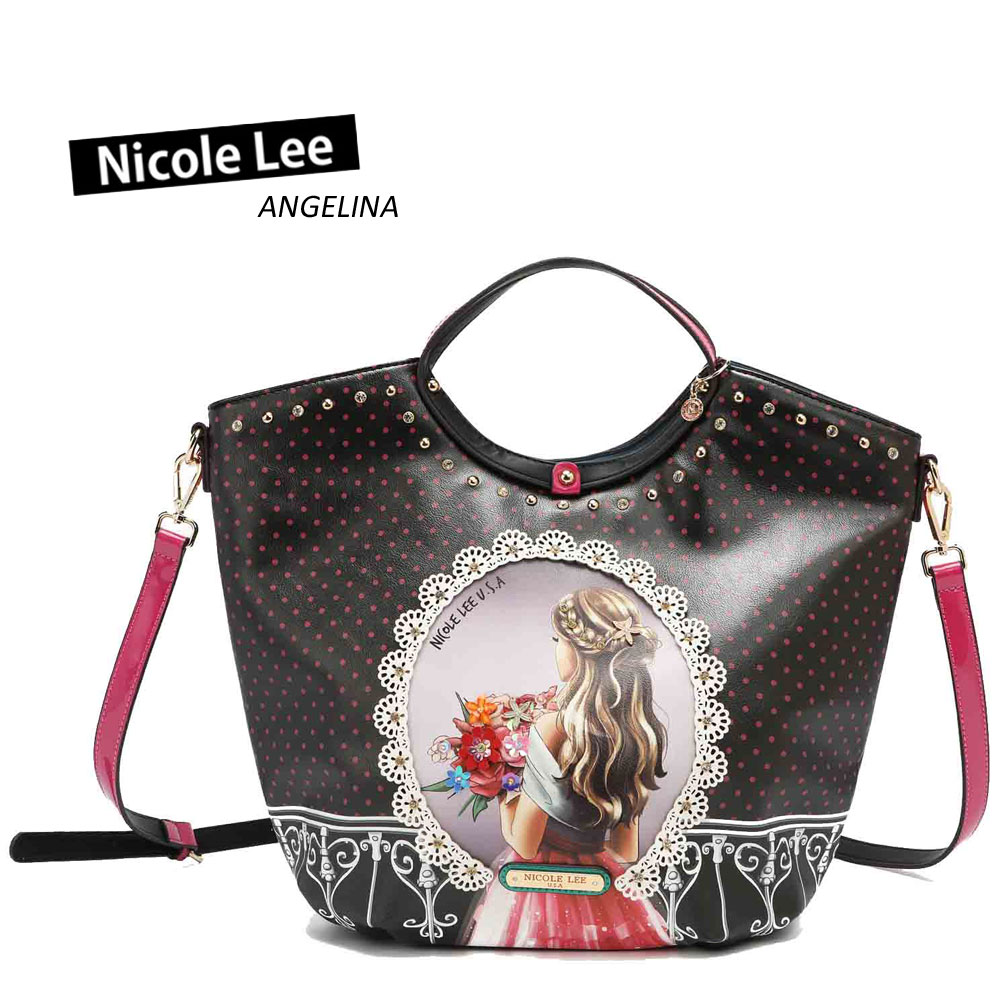 ニコールリー 数量限定！NICOLE LEE ニコールリー WY16076 WAITING FOR YOU レディース ブラックピンク ラウンドハンドル ハンドバッグ バスケット型 ショルダービーガンレザー ヴィーガン 30代 40代 20代 春夏秋冬 フラワー ブーケ ガール 大きめ SDGsサステナブル50代60代　ニコルリー