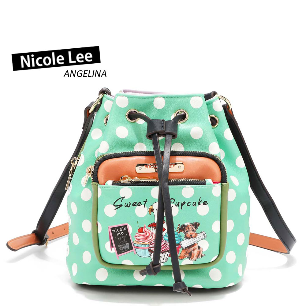 ニコールリー 数量限定 NICOLE LEE ニコールリー CPD16317 CUPCAKE DOG レディース カップケーキドッグ レトロドット柄 巾着ショルダーバッグ パステルカラー わんちゃん 犬 水玉模様 春夏秋冬 ビーガンレザー ヴィーガン 人気 30代 40代 20代 SDGs サステナブル