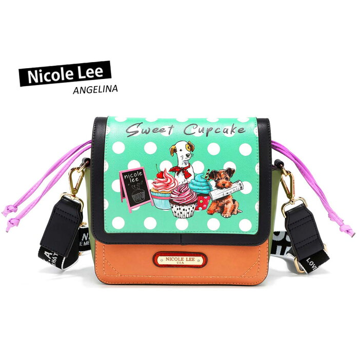 4/13新入荷！2022SS新作！ 数量限定 NICOLE LEE ニコールリー CPD16310 レディース パステルドット柄 スクエアショルダーバッグ 春夏秋冬 ビーガンレザー ヴィーガン 30代 40代 20代 サステナブル SDGs CUPCAKE DOG バッグインバッグ ポーチ 巾着 ロゴショルダー 犬