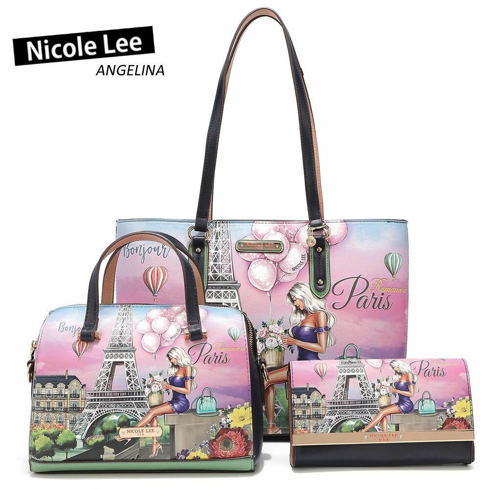 6/7新入荷！2022SS新作 数量限定 NICOLE LEE ニコールリー SET16551 ROMANCE IN PARIS レディース 3点セット トートバッグ＋ハンドバッグ＋パスケース バッグ 春夏秋冬 ビーガンレザー ヴィーガン 人気 A4 ママ ブランド バック 30代 40代 20代 ピンク SDGs サステナブル