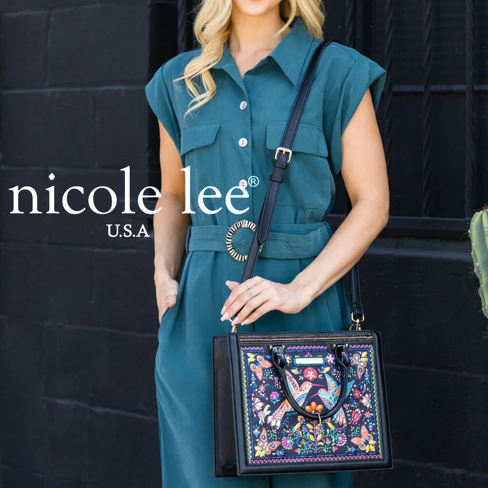 ニコールリー 2024 新作 数量限定 NICOLE LEE ニコールリー BDA16934 BOSQUEDEAMORSTRUCTUREDSATCHEL レディース クラシック スクエアバッグ バード フラワー マルチカラー トートバッグ ハンドバッグ ショルダー 虹色 宝石キラキラビジュー 花柄 バック nicolelee ニコルリー 蝶々