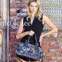 2024 新作 数量限定 NICOLE LEE ニコールリー JS16988 WASHED DENIM MEDIUM BAG レディース ウォッシュデニム カジュアル ハンドバッグ ボストン ロゴショルダー グラフィック ペイント 犬 にこちゃんマーク 宝石キラキラビジュー バック nicolelee ニコルリー 花柄 蝶々